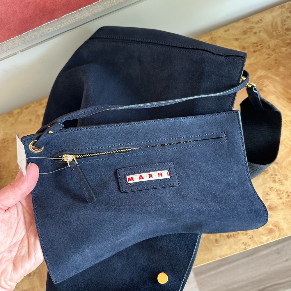Marni Dark Blue Suede Tote Bag - Picture 11 of 11
